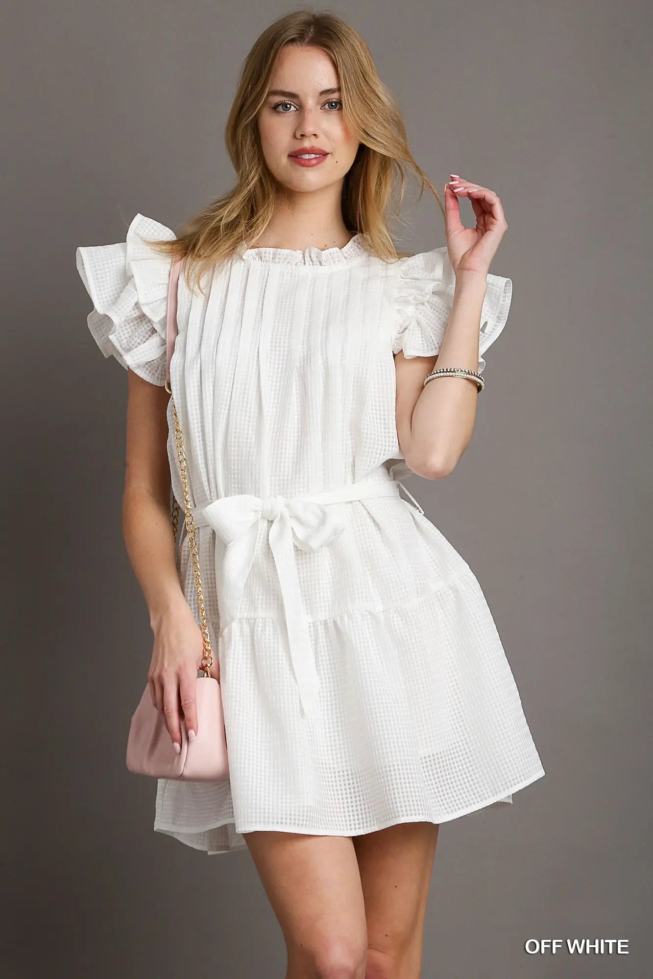 Umgee Off White Mini Dress with Belt