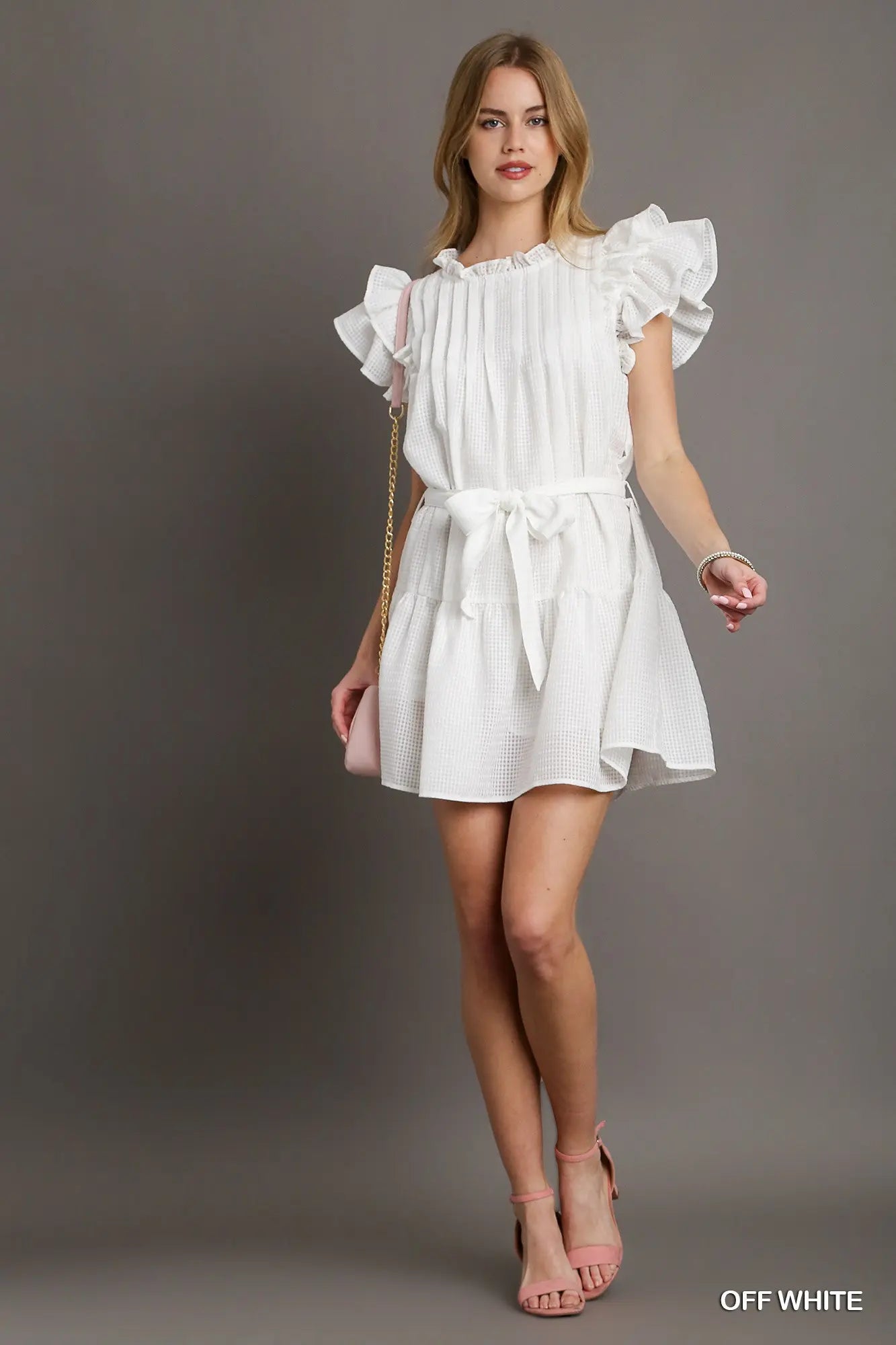 Umgee Off White Mini Dress with Belt