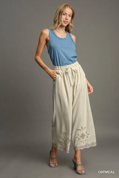 Umgee Oatmeal Linen Waistband Pants