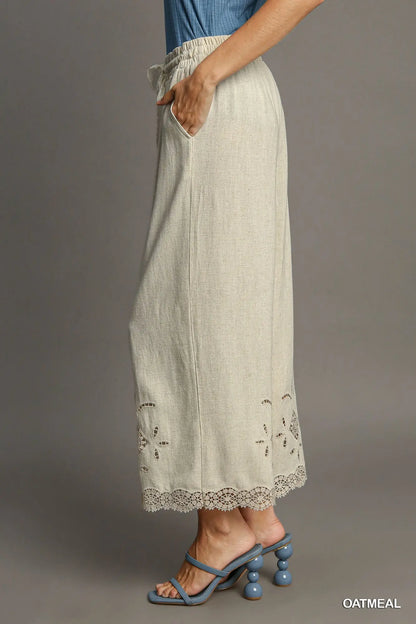 Umgee Oatmeal Linen Waistband Pants