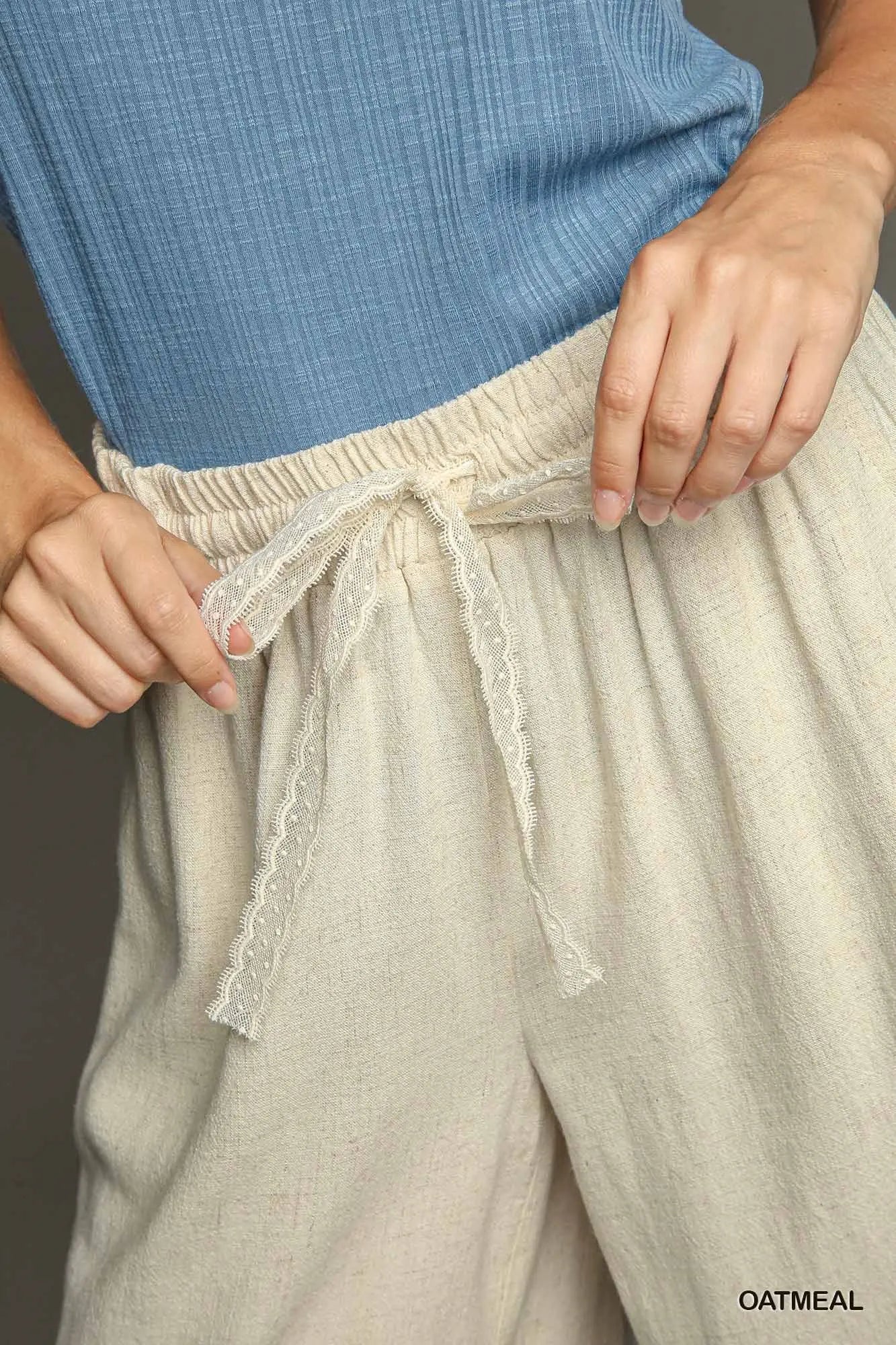 Umgee Oatmeal Linen Waistband Pants
