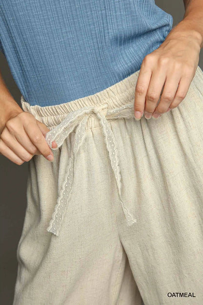 Umgee Oatmeal Linen Waistband Pants