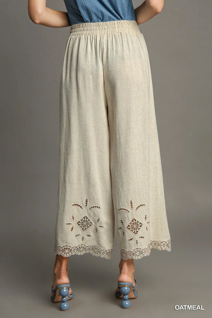 Umgee Oatmeal Linen Waistband Pants