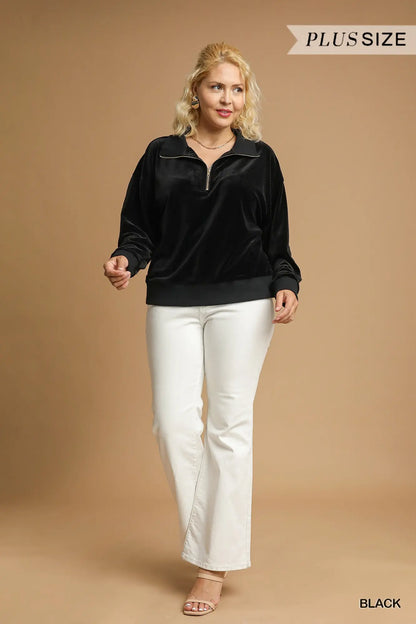 Umgee Plus Soft Thermal Rib Knit Top - Black