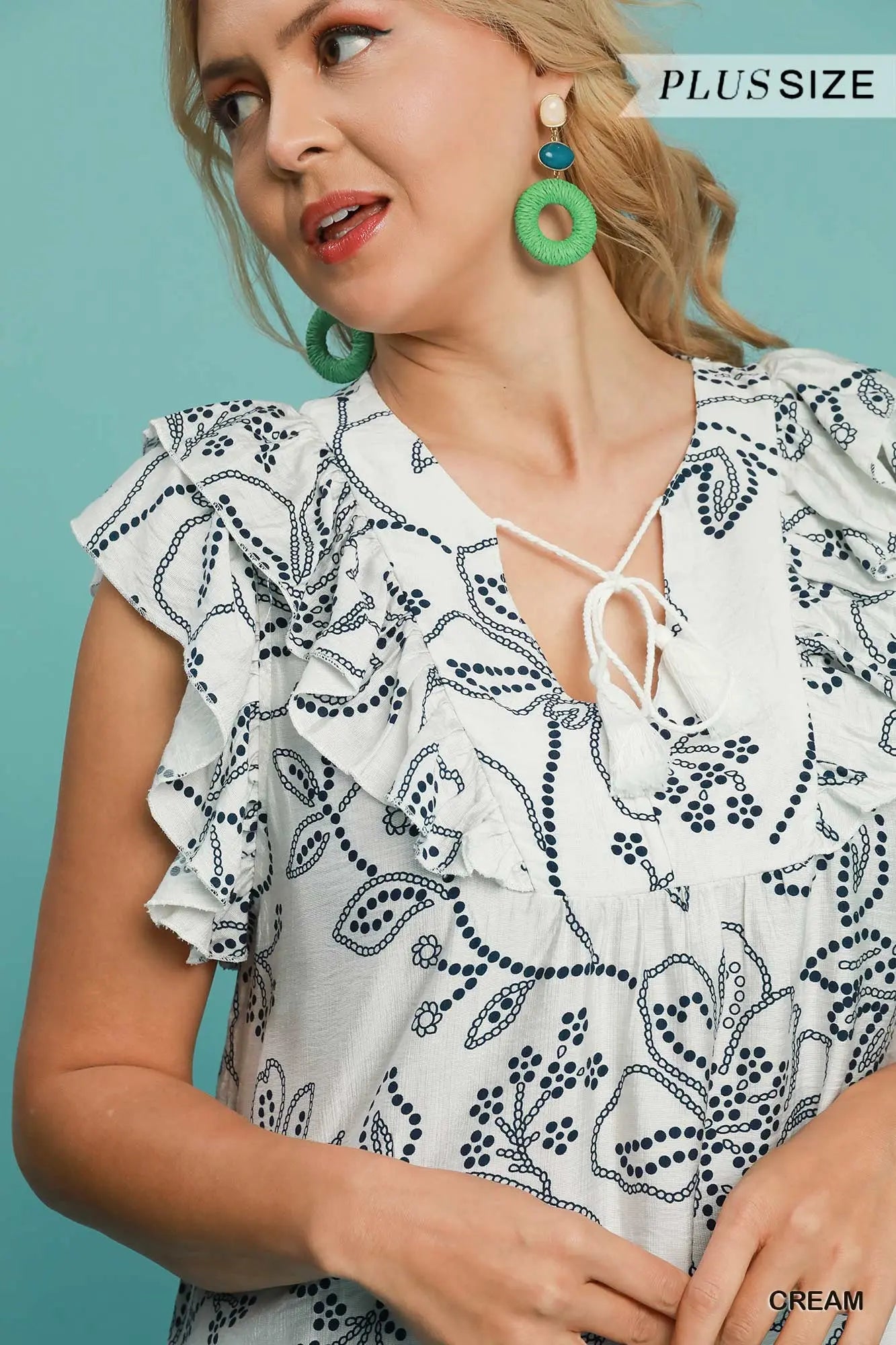 Umgee Plus Floral Print Top with Ruffled Sleeves
