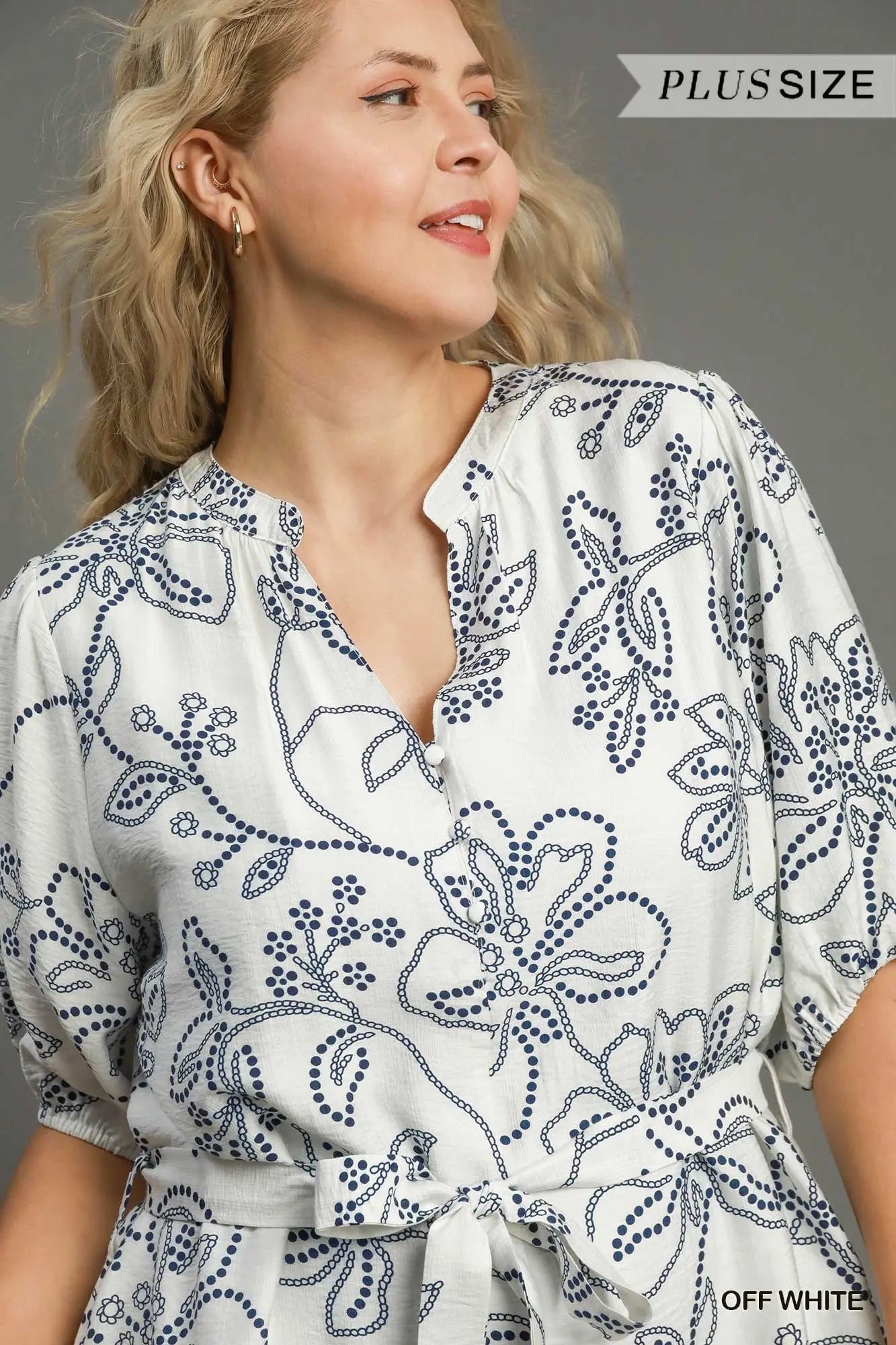 Umgee Plus Floral Print Half Button Down Mini Dress