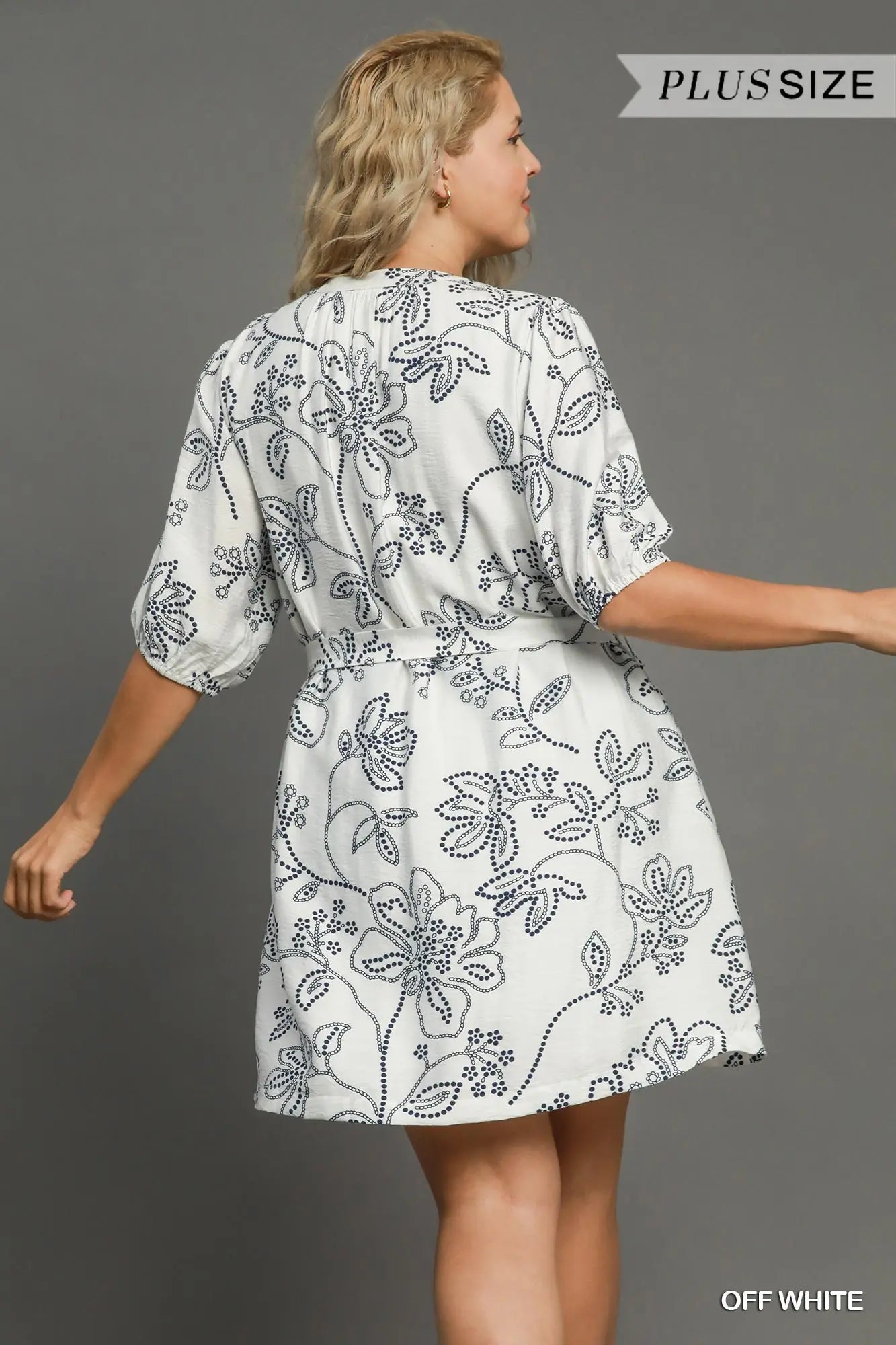 Umgee Plus Floral Print Half Button Down Mini Dress