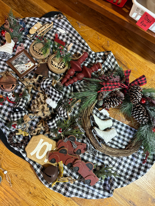 Large lot of country Christmas including tree skirt and wreath