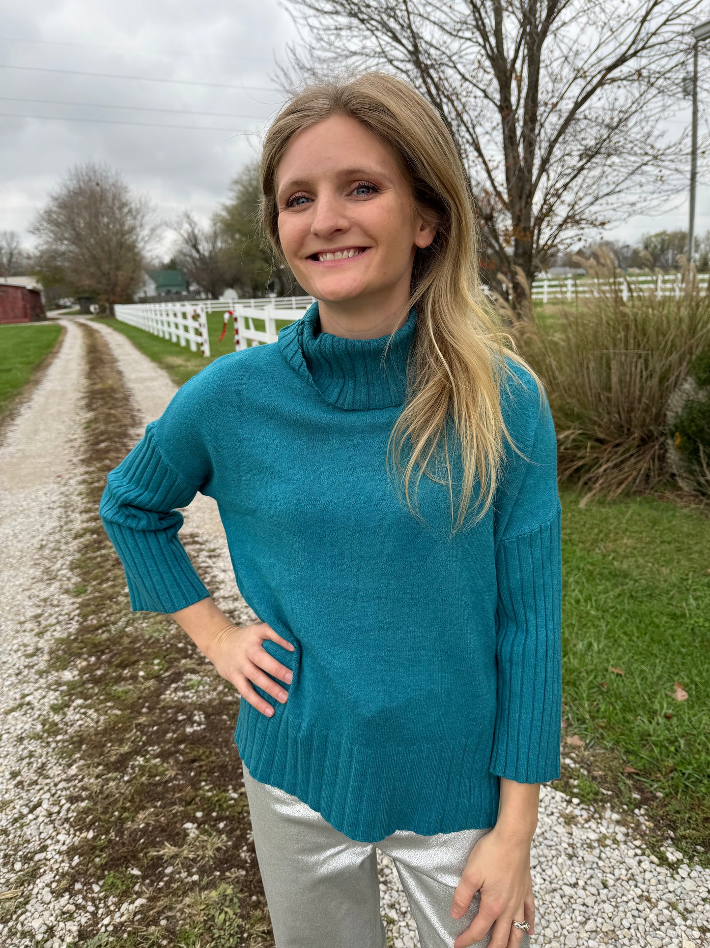 Keren Hart Teal Soft Poncho Sweater