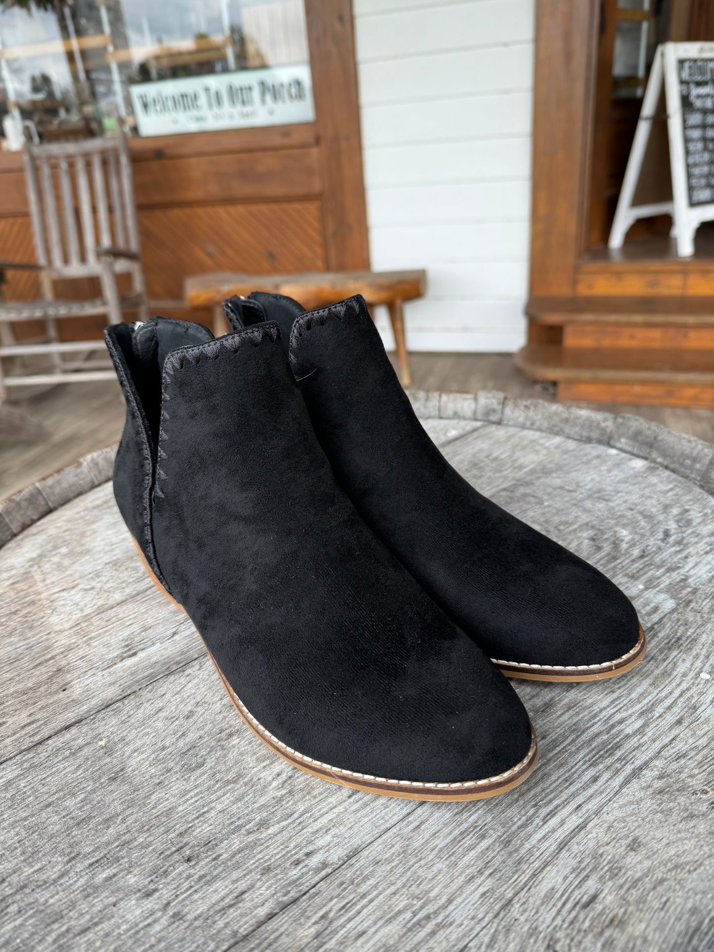 Corkys Spice It Up Black Faux Suede Booties