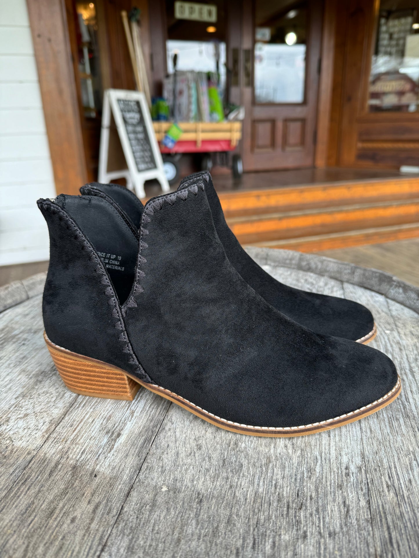 Corkys Spice It Up Black Faux Suede Booties