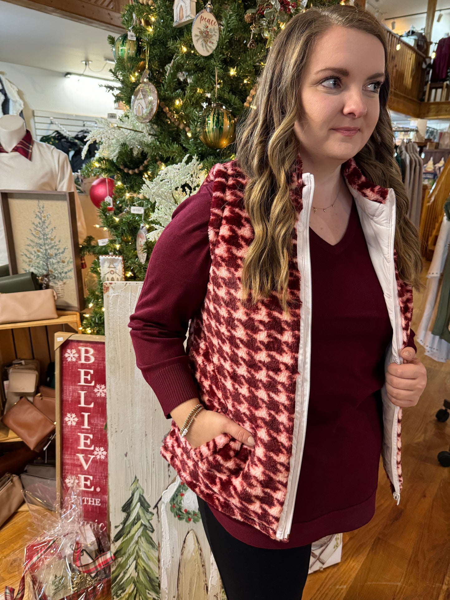 Keren Hart Burgundy & White Reversible Vest