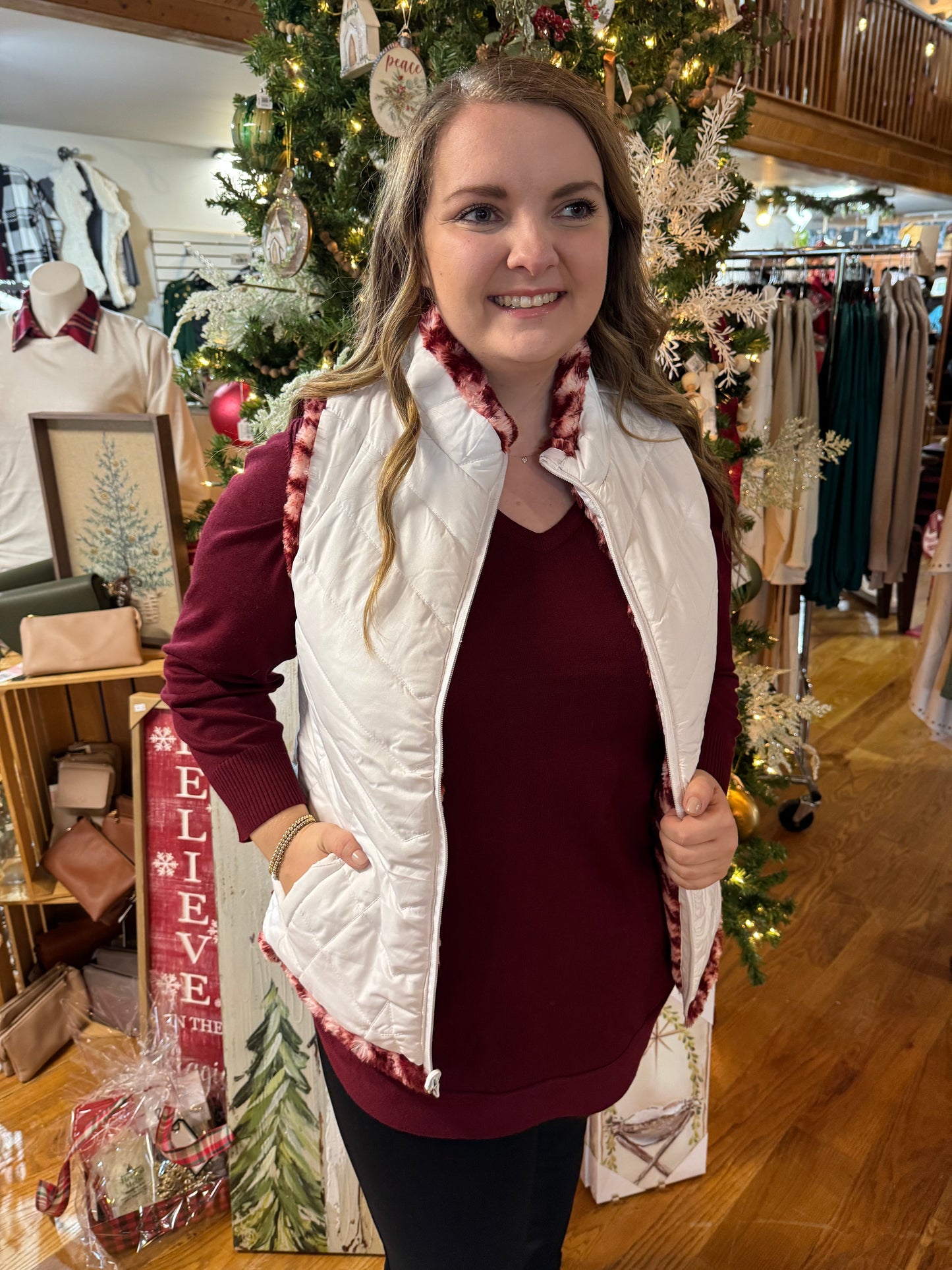 Keren Hart Burgundy & White Reversible Vest