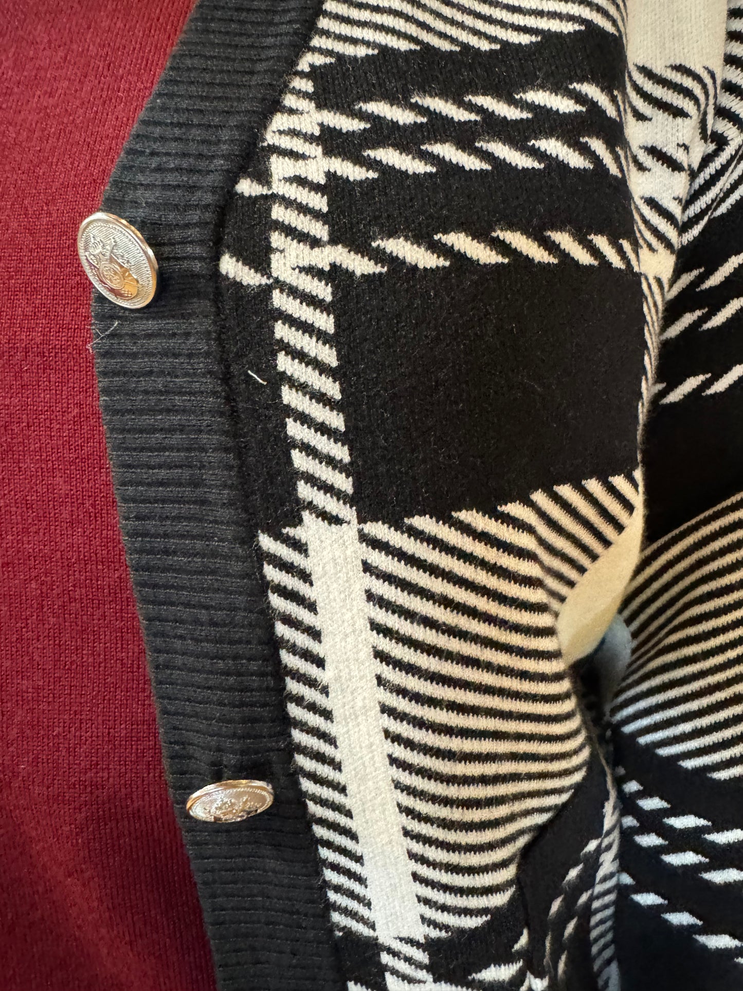 Keren Hart Black & White Plaid Sweater Cardigan with Buttons