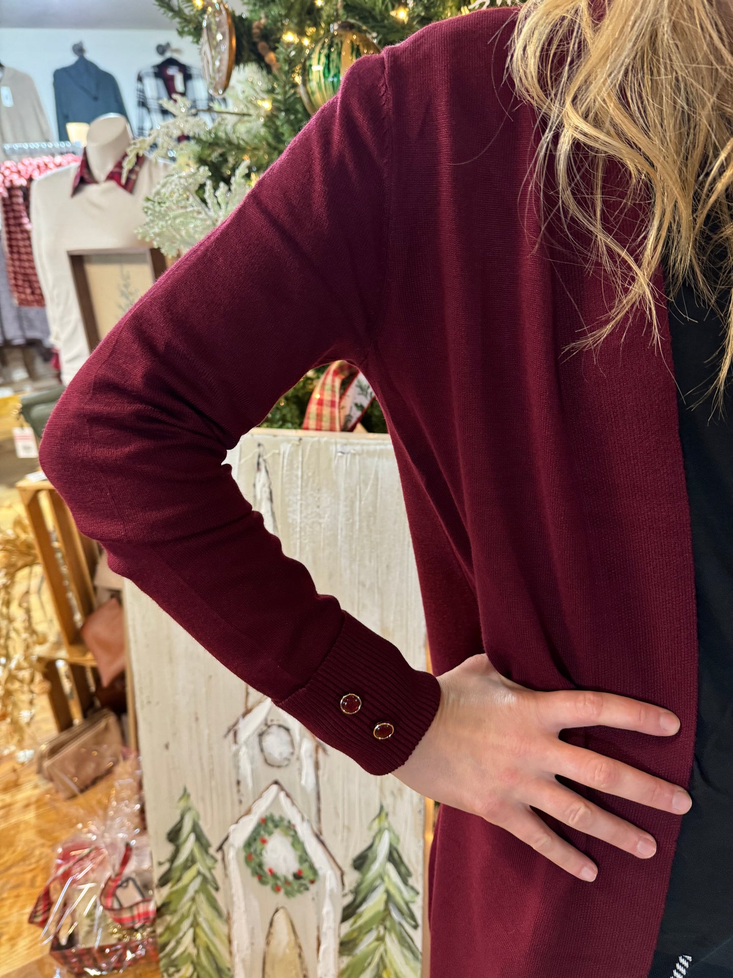 Keren Hart Burgundy Cardigan with Button Sleeves