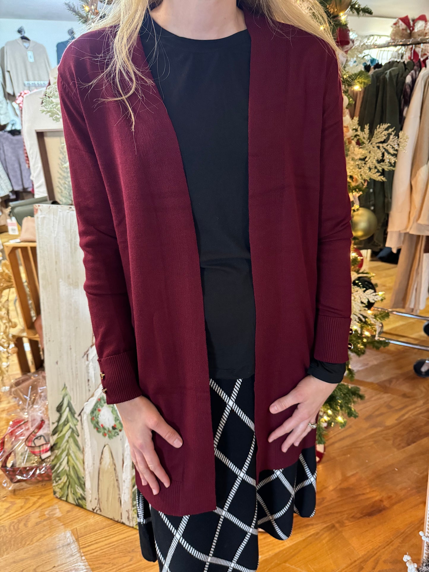 Keren Hart Burgundy Cardigan with Button Sleeves