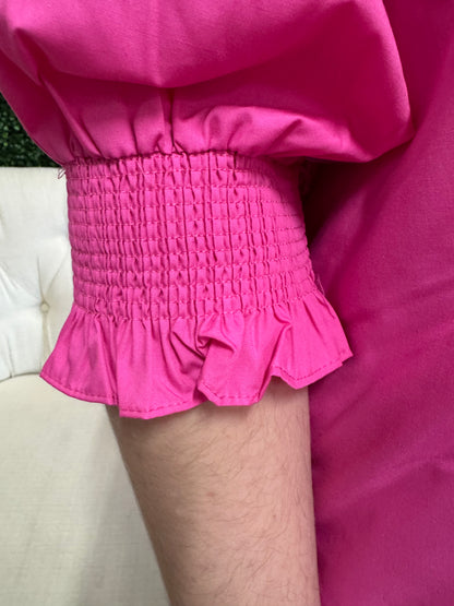 Entro 3/4 Sleeve Top with Ric Rac and Embroidery - Hot Pink