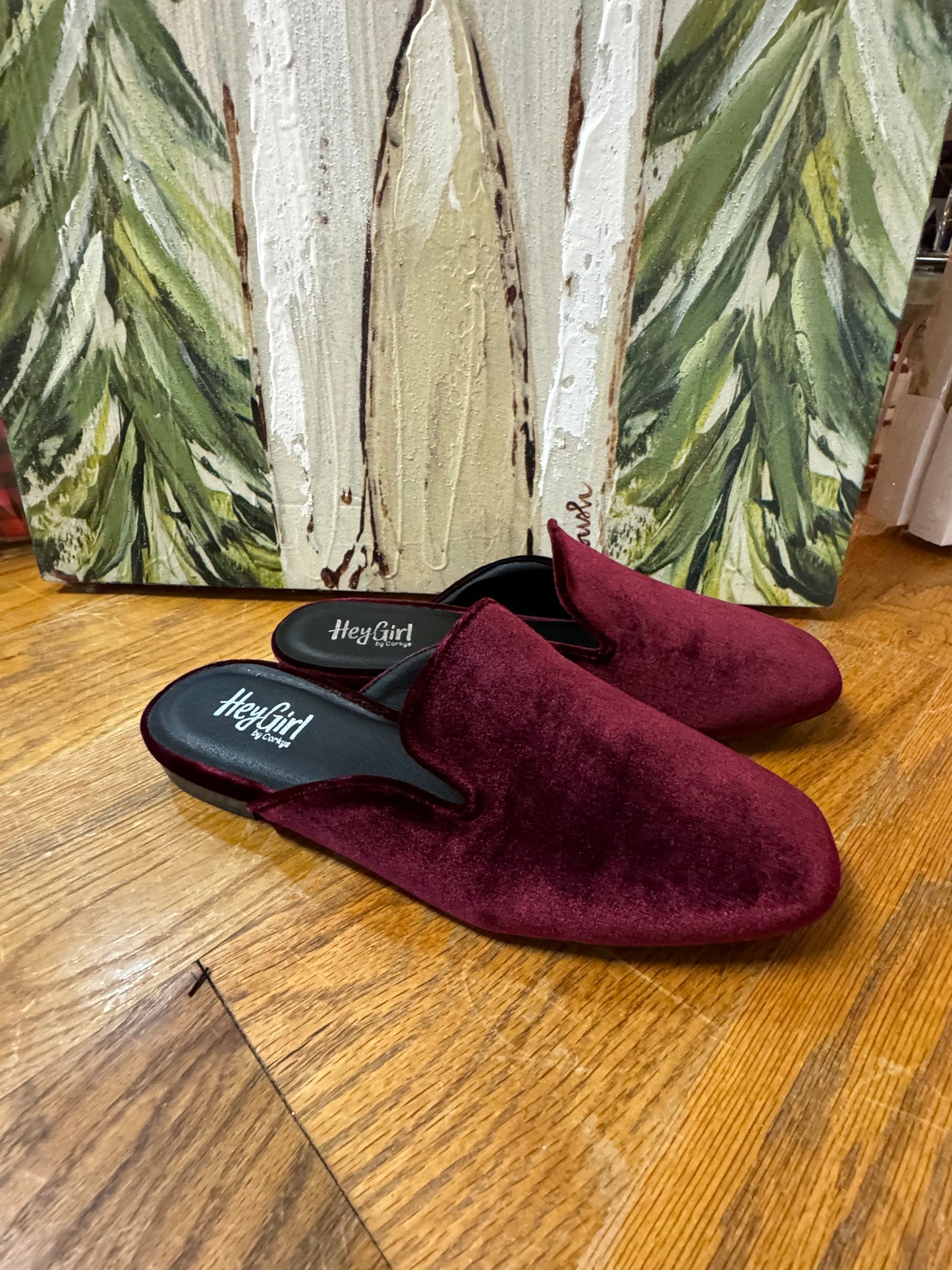 Corkys burgundy velvet mules - spotlight