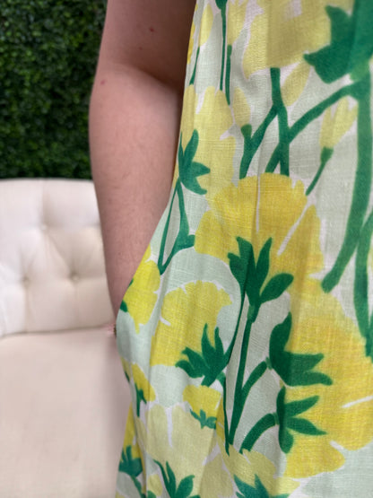 Entro Green Floral Ruffle Sleeve Maxi with Pockets