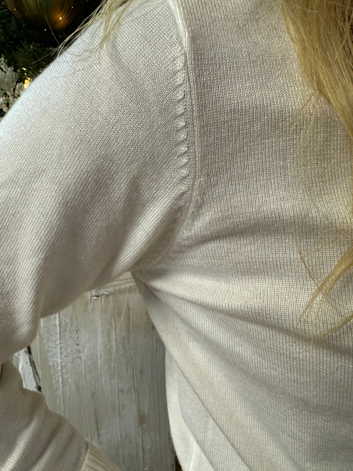 Ivory Sweater with Button Sleeve Detail