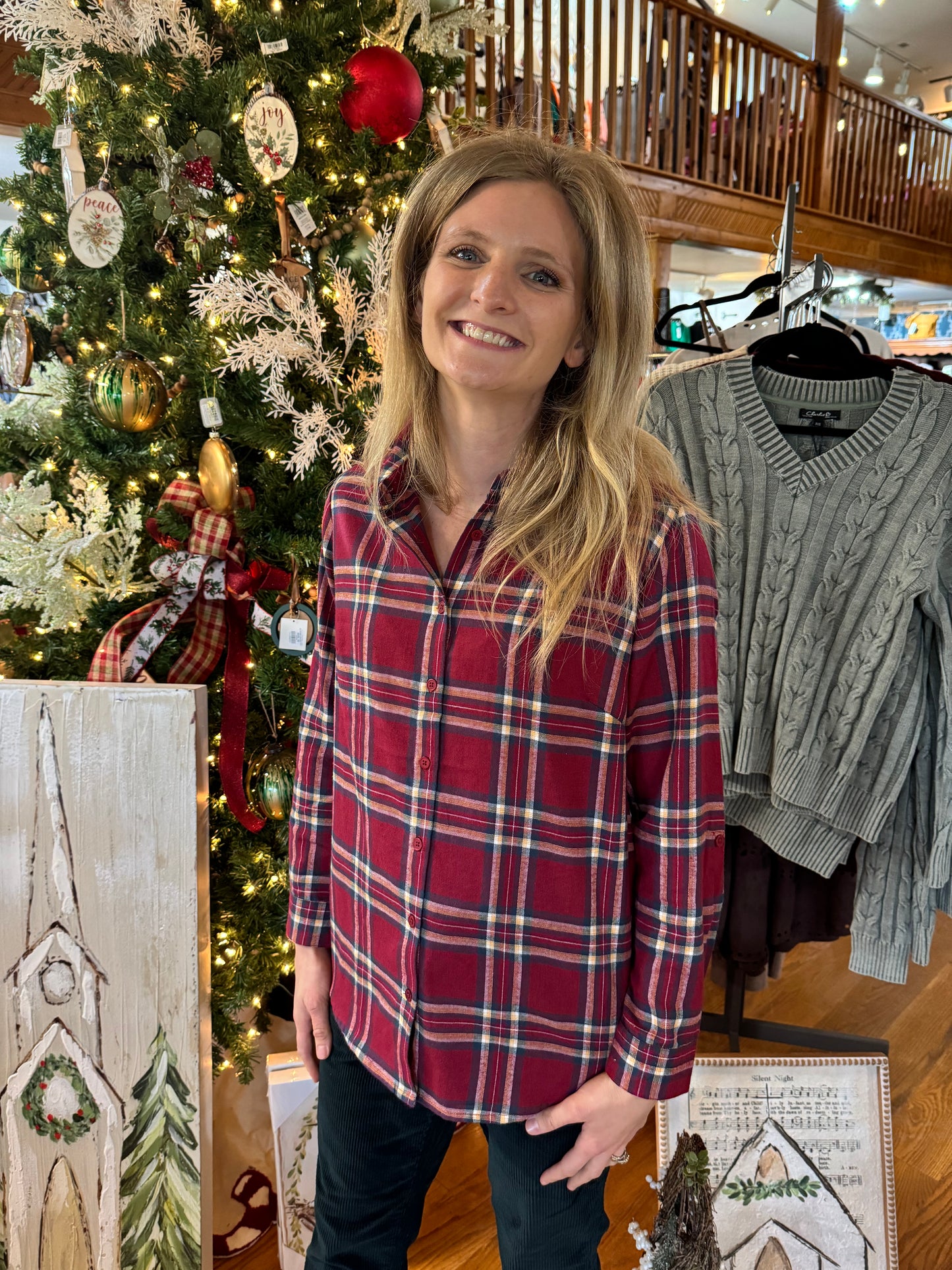 Keren Hart Christmas Flannel with Side Buttons