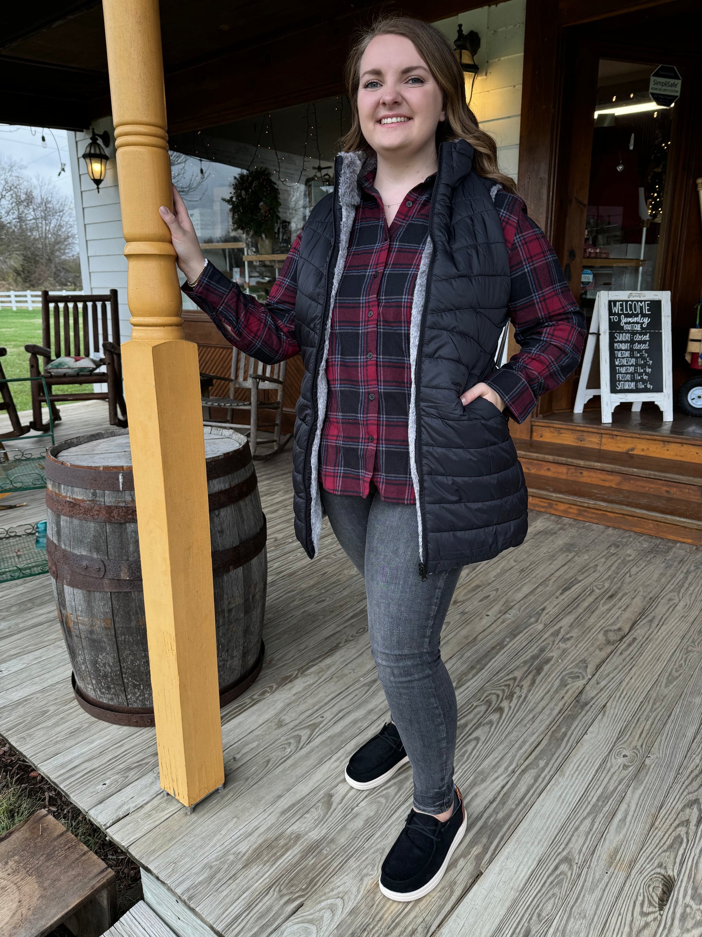 Keren Hart Plus Burgundy & Black Flannel with Side Buttons