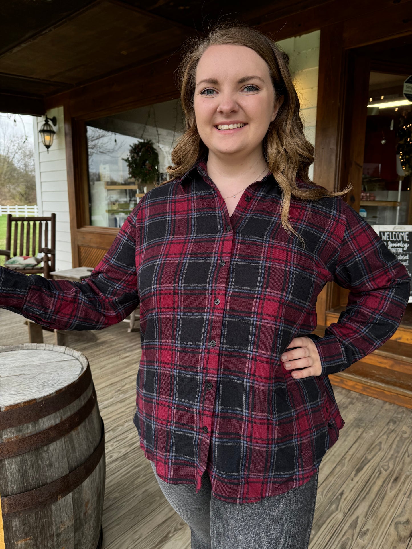 Keren Hart Plus Burgundy & Black Flannel with Side Buttons