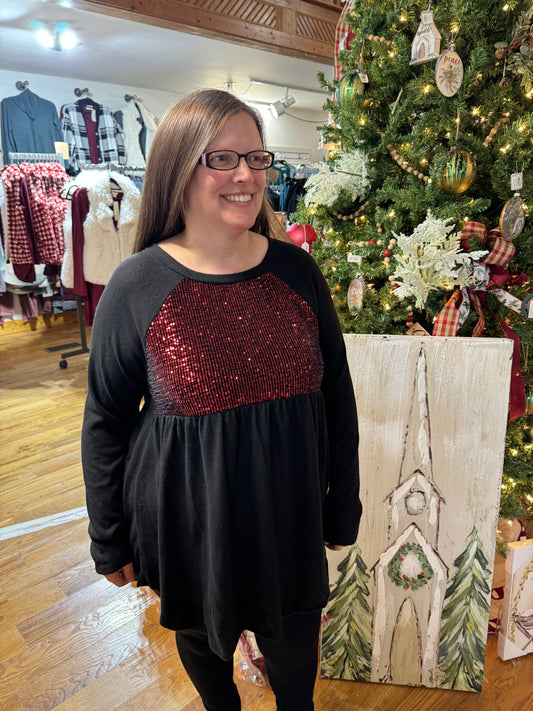 Black Tunic with Red Sequin Detail - Small-3X