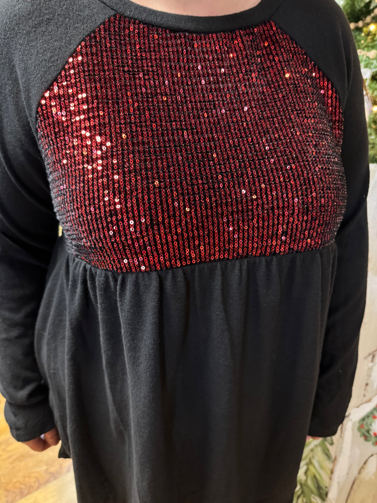 Black Tunic with Red Sequin Detail - Small-3X