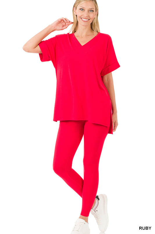 Microfiber loungewear set - Ruby Red