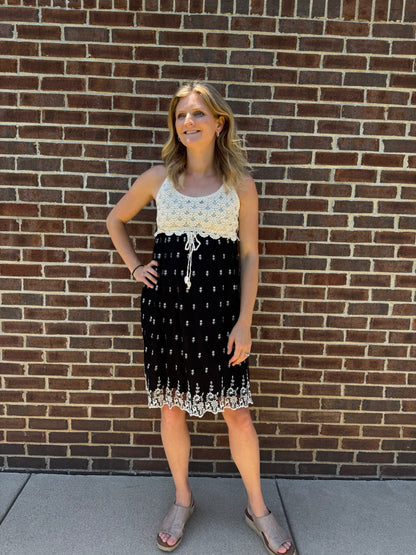 Keren Hart Black & Cream Lace Boho Dress