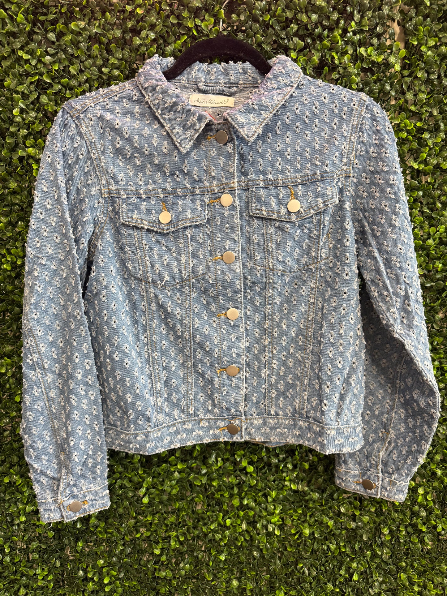 Keren Hart Textured Eyelet Denim Jacket