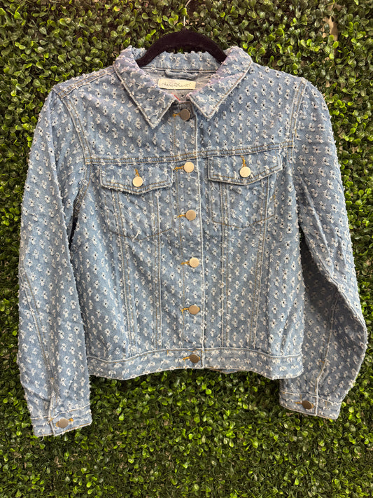Keren Hart Textured Eyelet Denim Jacket