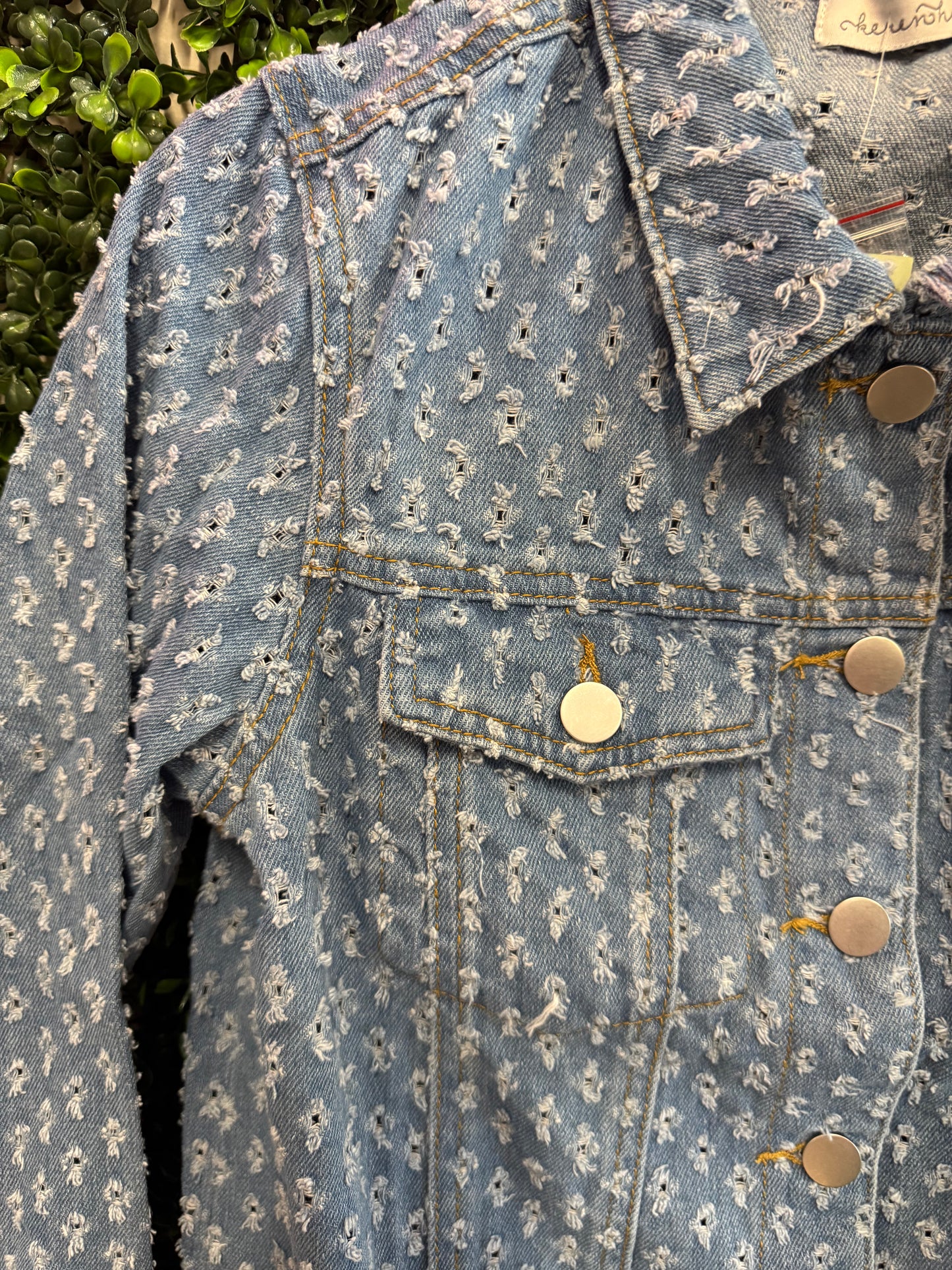 Keren Hart Textured Eyelet Denim Jacket