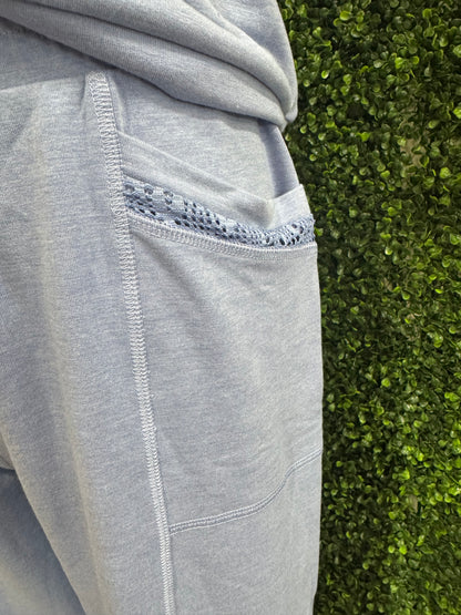 Keren Hart Blue Jogger Style Bottoms with Lace Detail