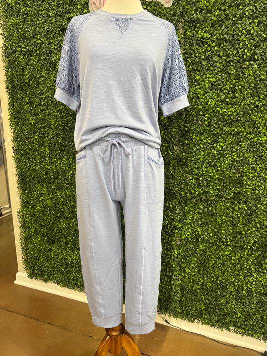 Keren Hart Blue Jogger Style Bottoms with Lace Detail