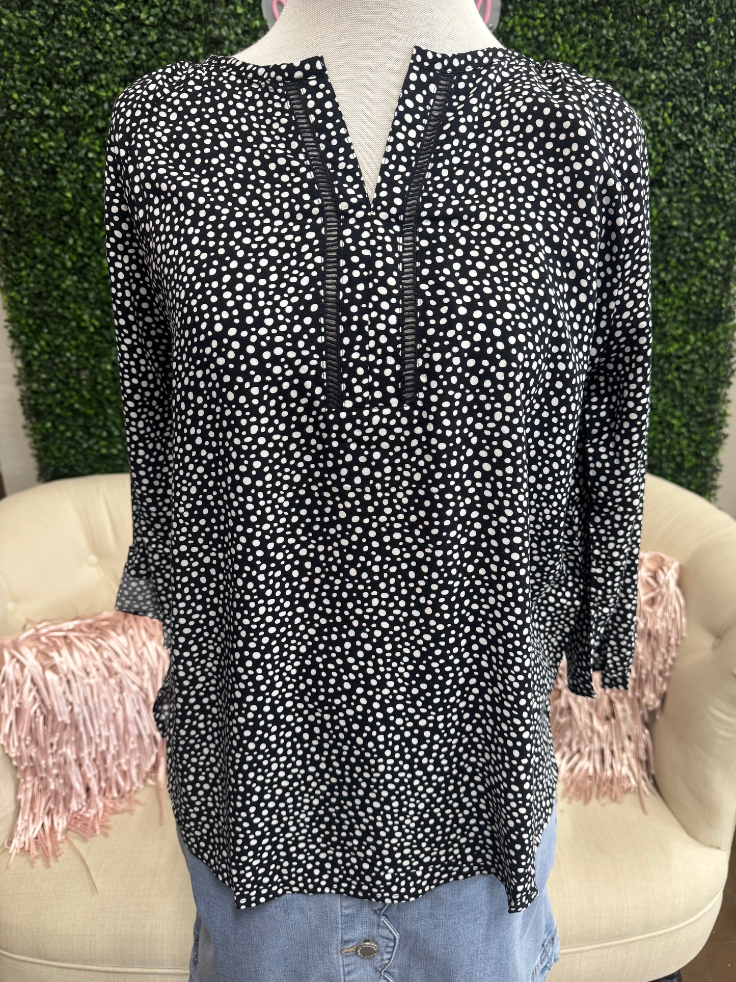 Keren Hart Black & White Speckled 3/4 Sleeve Top