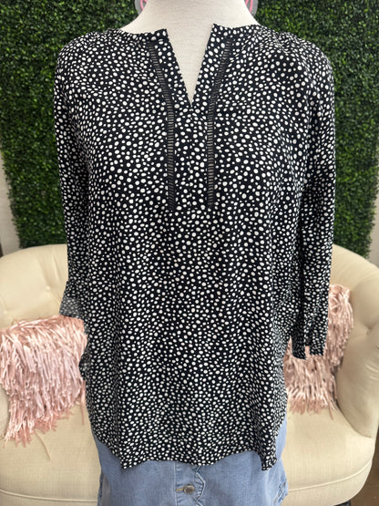 Keren Hart Black & White Speckled 3/4 Sleeve Top