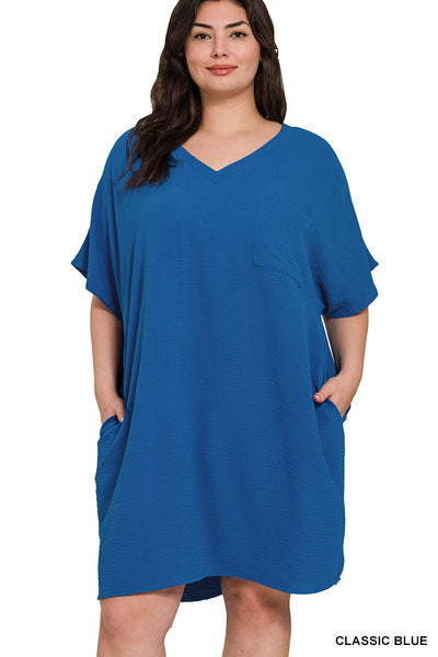 Plus Woven Airflow V-neck t-shirt dress - 2 colors
