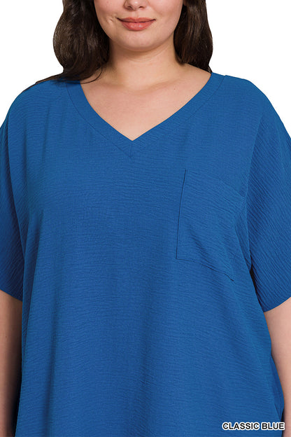 Plus Woven Airflow V-neck t-shirt dress - 2 colors