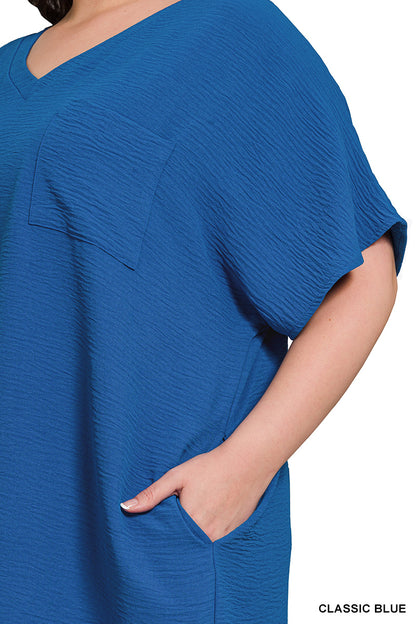 Plus Woven Airflow V-neck t-shirt dress - 2 colors