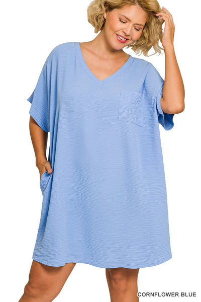 Plus Woven Airflow V-neck t-shirt dress - 2 colors