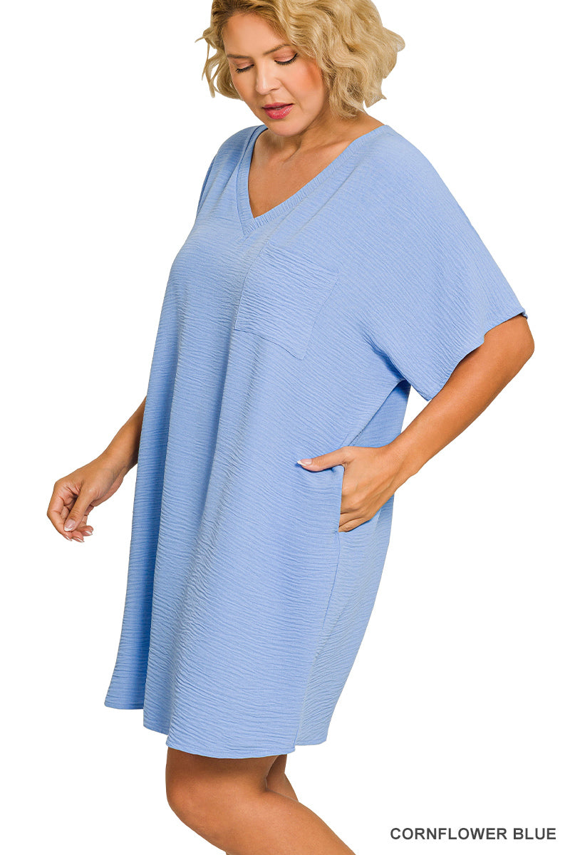 Plus Woven Airflow V-neck t-shirt dress - 2 colors