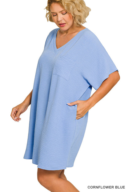 Plus Woven Airflow V-neck t-shirt dress - 2 colors