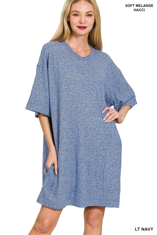 Hacci t-shirt dress with pockets - 2 colors