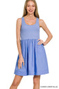 Combined knit and woven dress with pockets - 2 colors