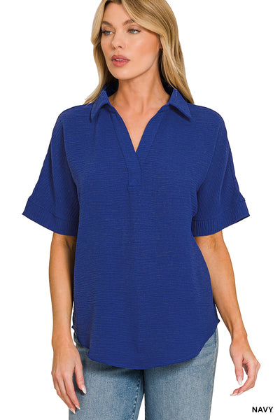 Zenana Airflow collared top - navy