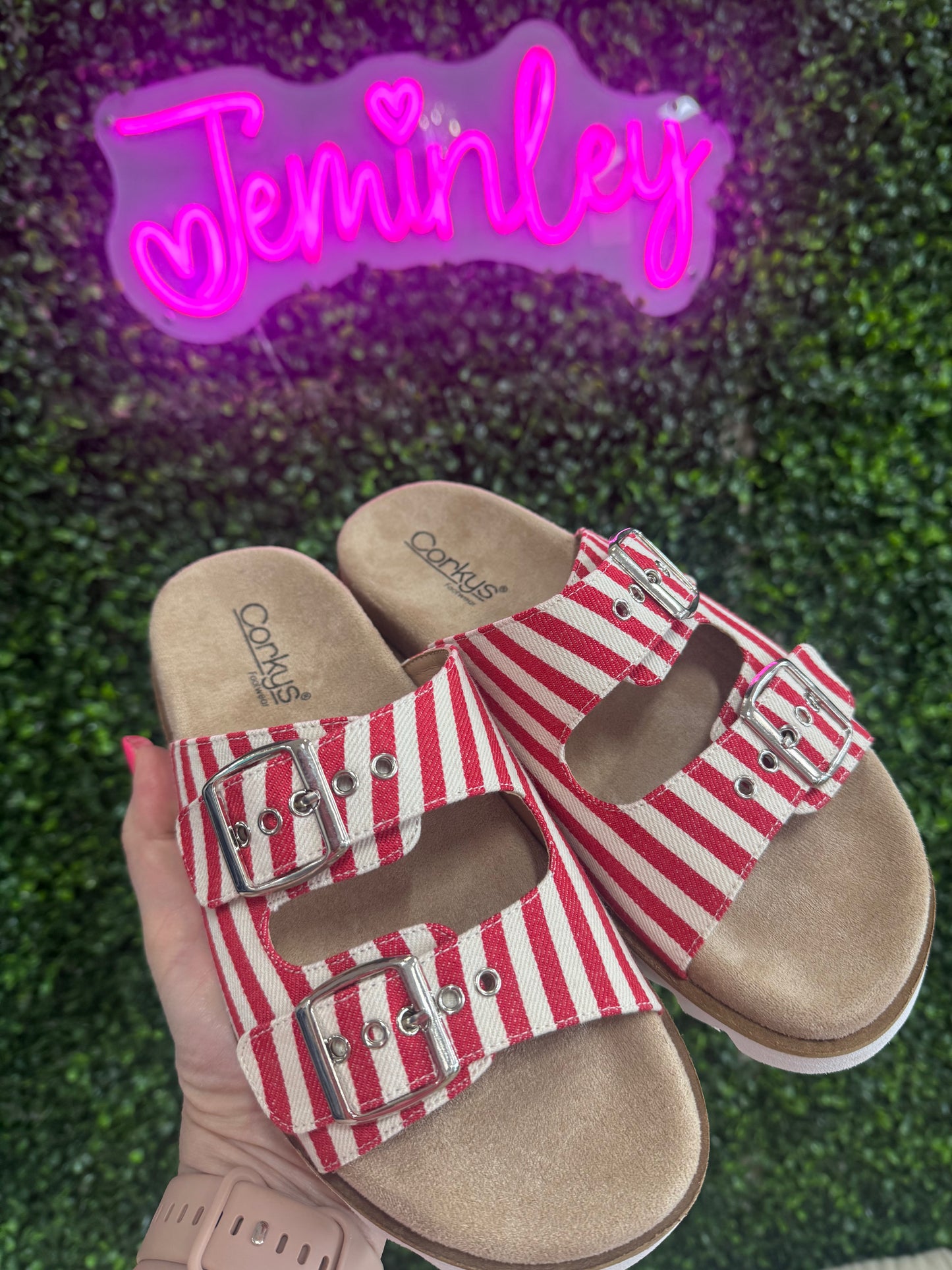 Corkys Dash Sandals - Red stripe