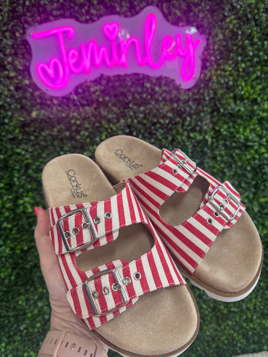 Corkys Dash Sandals - Red stripe