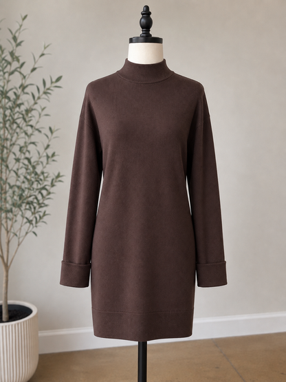 Charlie B Coffee Long Sleeve Mock Neck Sweater Dress